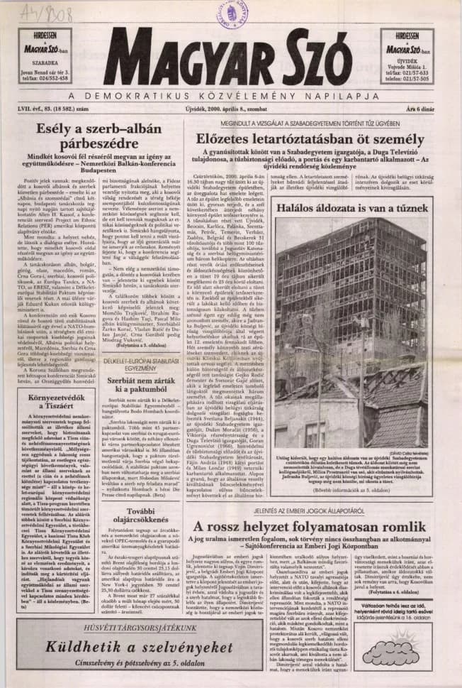 Magyar Szó, 57. évf. 2000. április 8. 83. sz. 1–16. oldal
