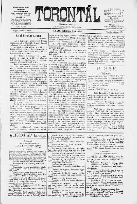 Torontál, 34. évf. 1905. október 27. 246. sz.