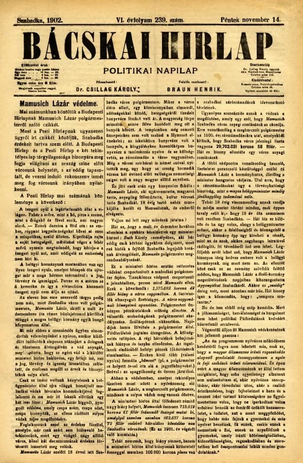 Bácskai Hirlap, 6. évf. 1902. november 14. 239. sz.
