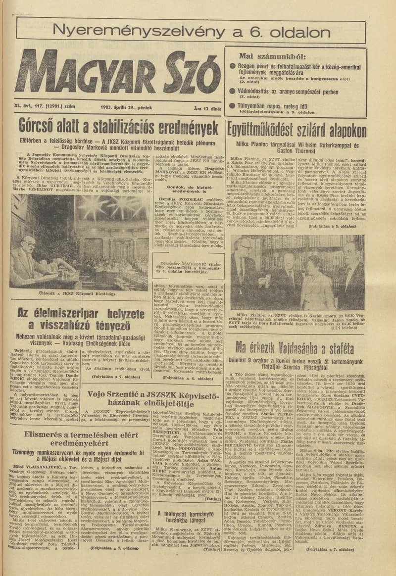 Magyar Szó, 40. évf. 1983. április 29. 117. sz. 1–20. oldal
