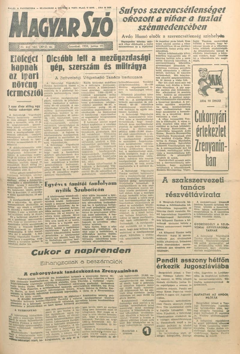 Magyar Szó, 11. évf. 1954. június 19. 164. sz. 1–8. oldal