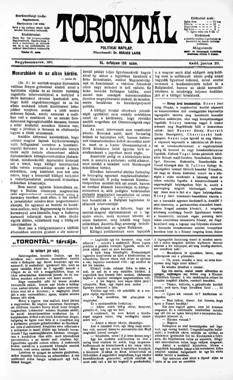 Torontál, 40. évf. 1911. június 20. 138. sz.