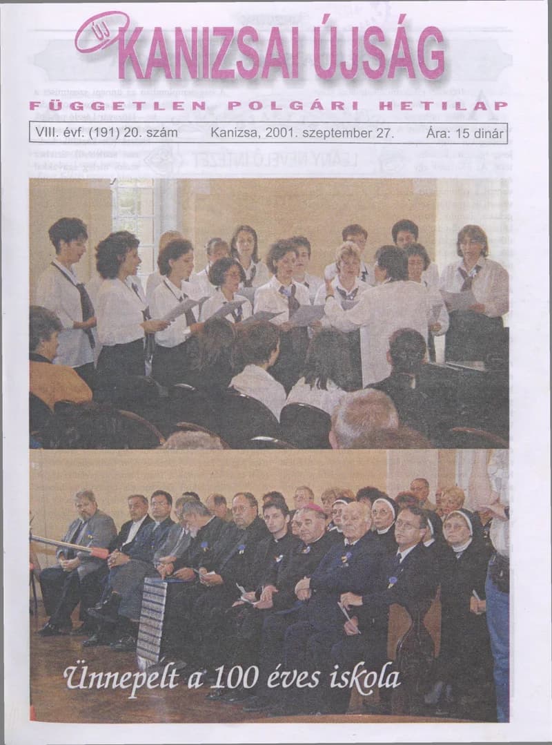 Új Kanizsai Újság, 8. évf. 2001. szeptember 27. 20. sz.
