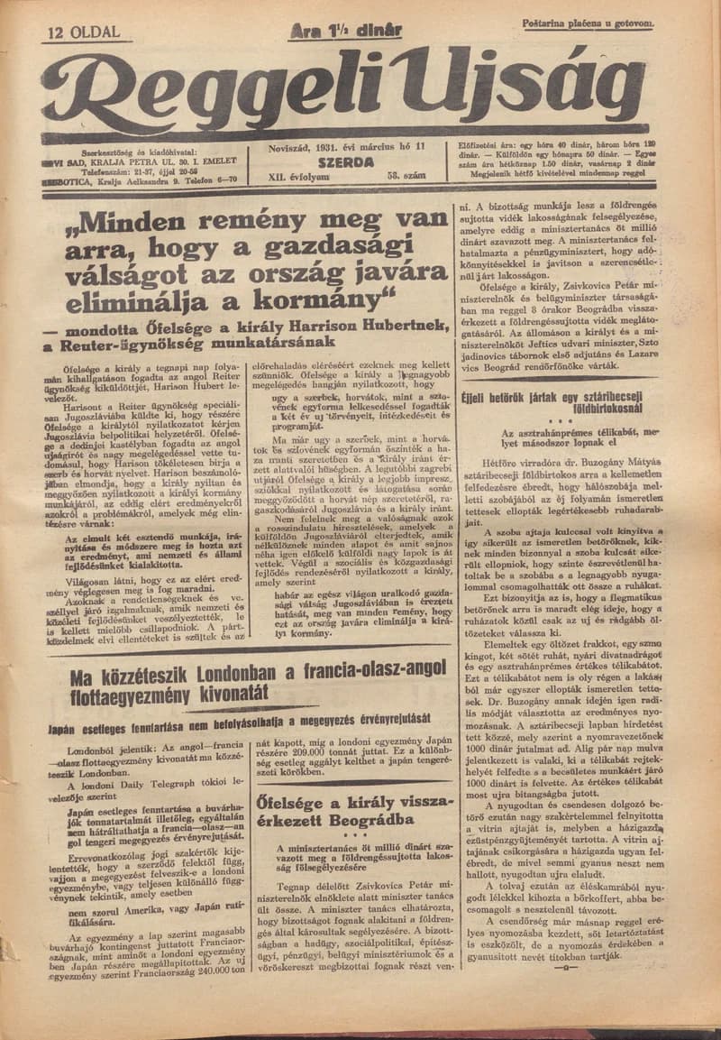 Reggeli Újság, 12. évf. 1931. március 11. 58. sz.