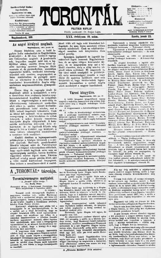 Torontál, 30. évf. 1901. január 23. 19. sz.