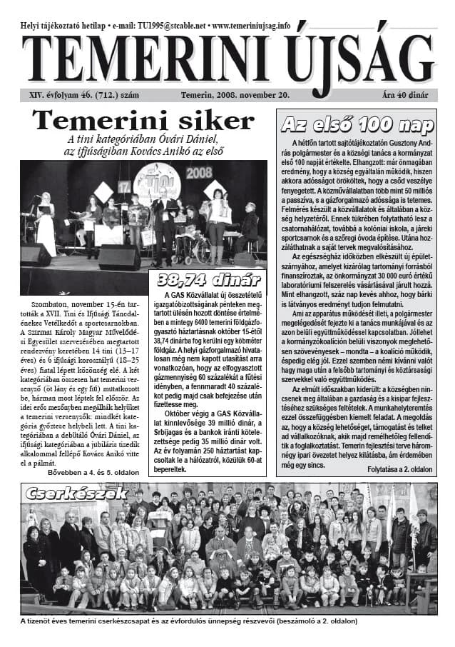 Temerini Újság, 14. évf. 2008. november 20. 46. sz.