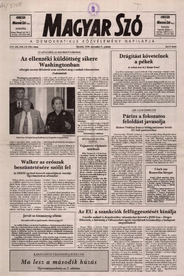 Magyar Szó, 56. évf. 1999. november 5. 216. sz. 1–16. oldal