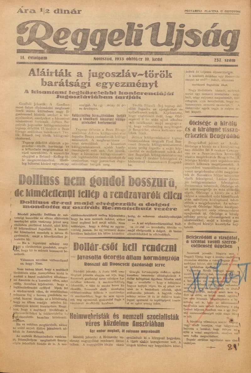 Reggeli Újság, 14. évf. 1933. október 10. 237. sz.