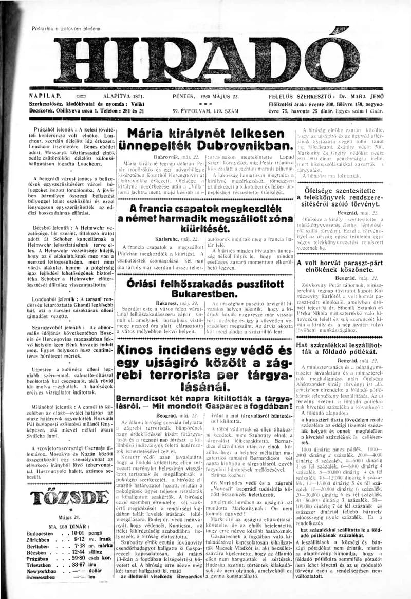 Híradó, 59. évf. 1930. május 23. 119. sz.