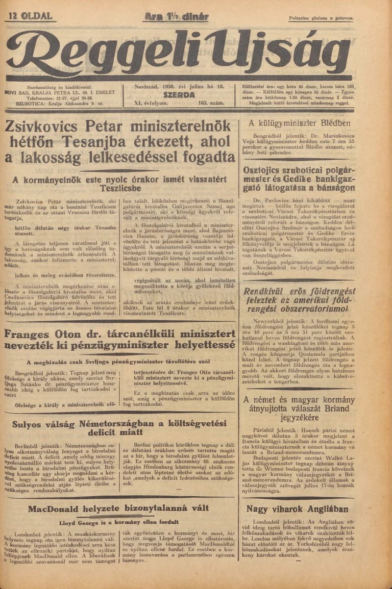Reggeli Újság, 11. évf. 1930. július 16. 163. sz.