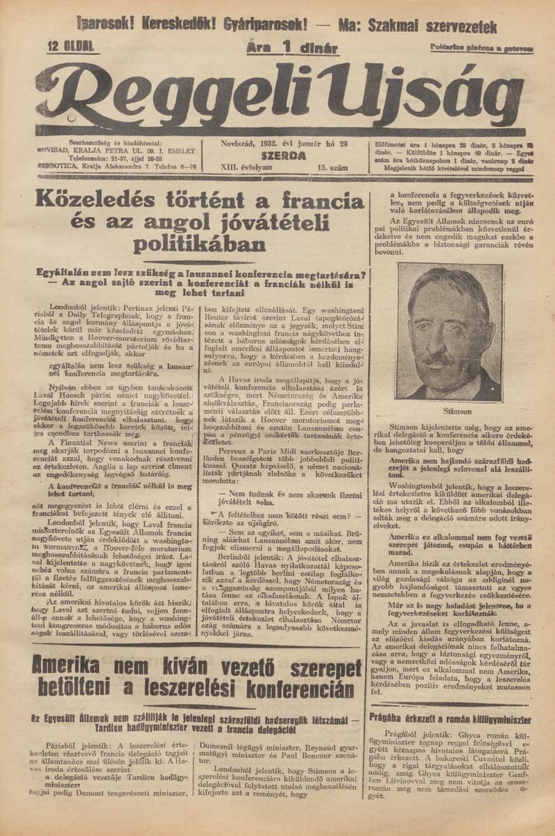 Reggeli Újság, 13. évf. 1932. január 20. 15. sz.