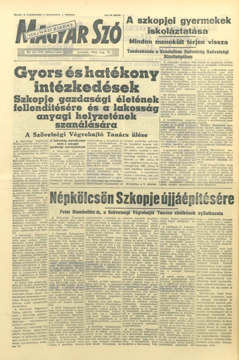 Magyar Szó, 20. évf. 1963. augusztus 10. 218. sz. 1–12. oldal