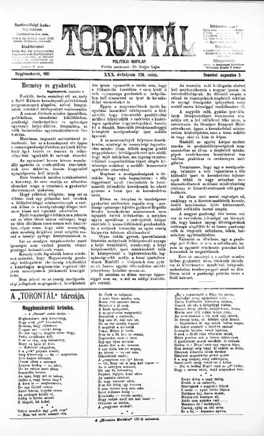 Torontál, 30. évf. 1901. augusztus 3. 176. sz.