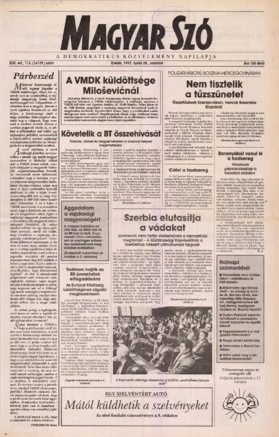 Magyar Szó, 49. évf. 1992. április 25. 113. sz. 1–20. oldal