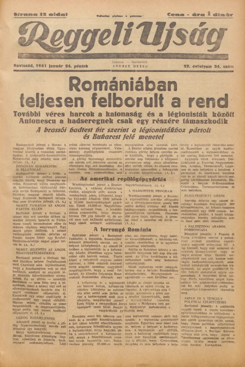Reggeli Újság, 22. évf. 1941. január 24. 24. sz.