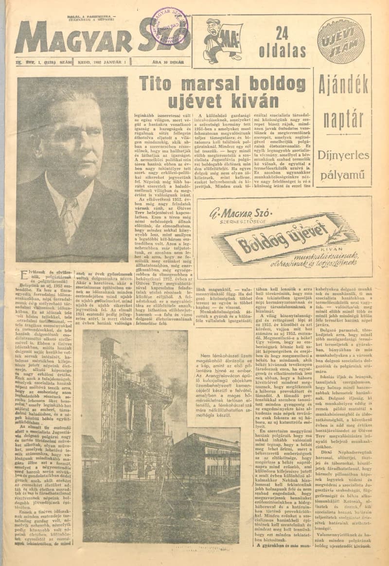 Magyar Szó, 9. évf. 1952. január 1. 1. sz. 1–24. oldal