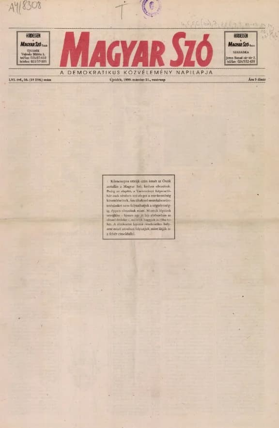 Magyar Szó, 54. évf. 1999. március 21. 56. sz. 1–32. oldal