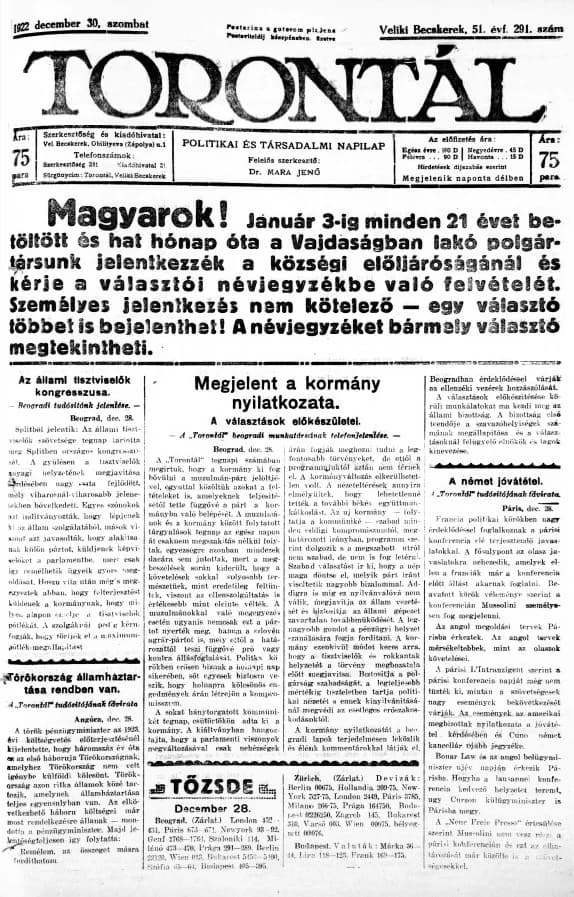 Torontál, 51. évf. 1922. december 30. 291. sz.