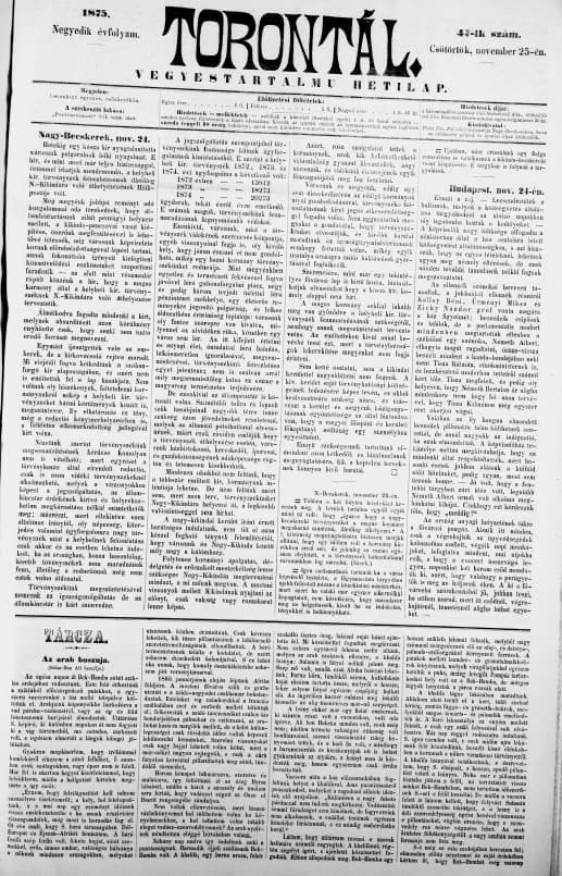 Torontál, 4. évf. 1875. november 25. 47. sz.