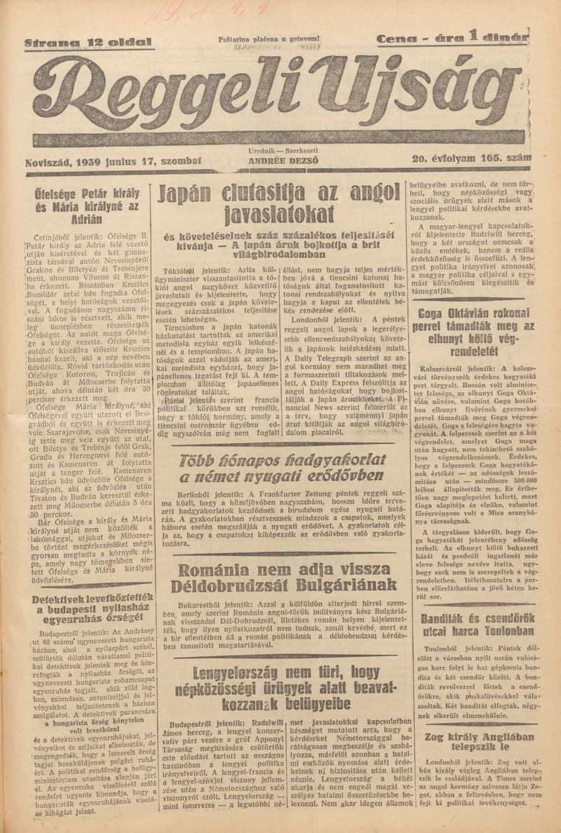 Reggeli Újság, 20. évf. 1939. június 17. 165. sz.