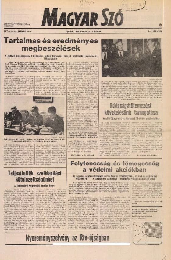 Magyar Szó, 45. évf. 1988. március 24. 82. sz. 1–16. oldal