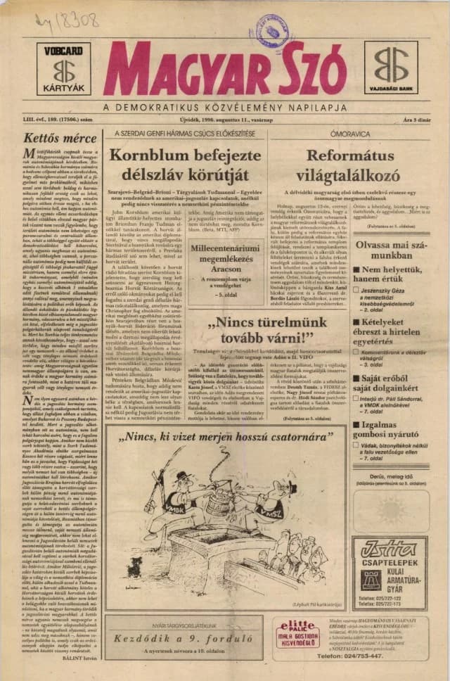 Magyar Szó, 53. évf. 1996. augusztus 11. 189. sz. 1–24. oldal