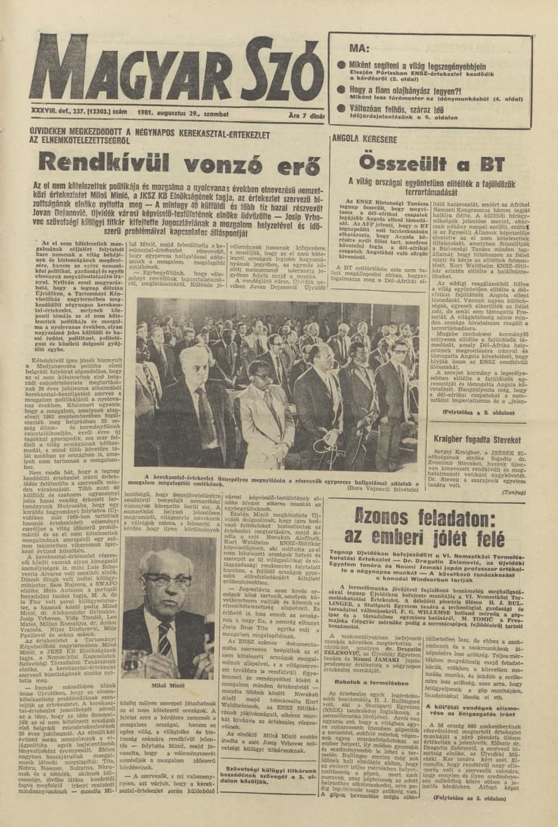 Magyar Szó, 38. évf. 1981. augusztus 29. 237. sz.
