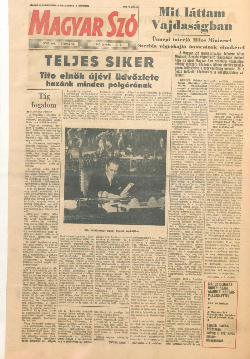 Magyar Szó, 17. évf. 1960. január 1. – 3. 1. sz. 1–32. oldal