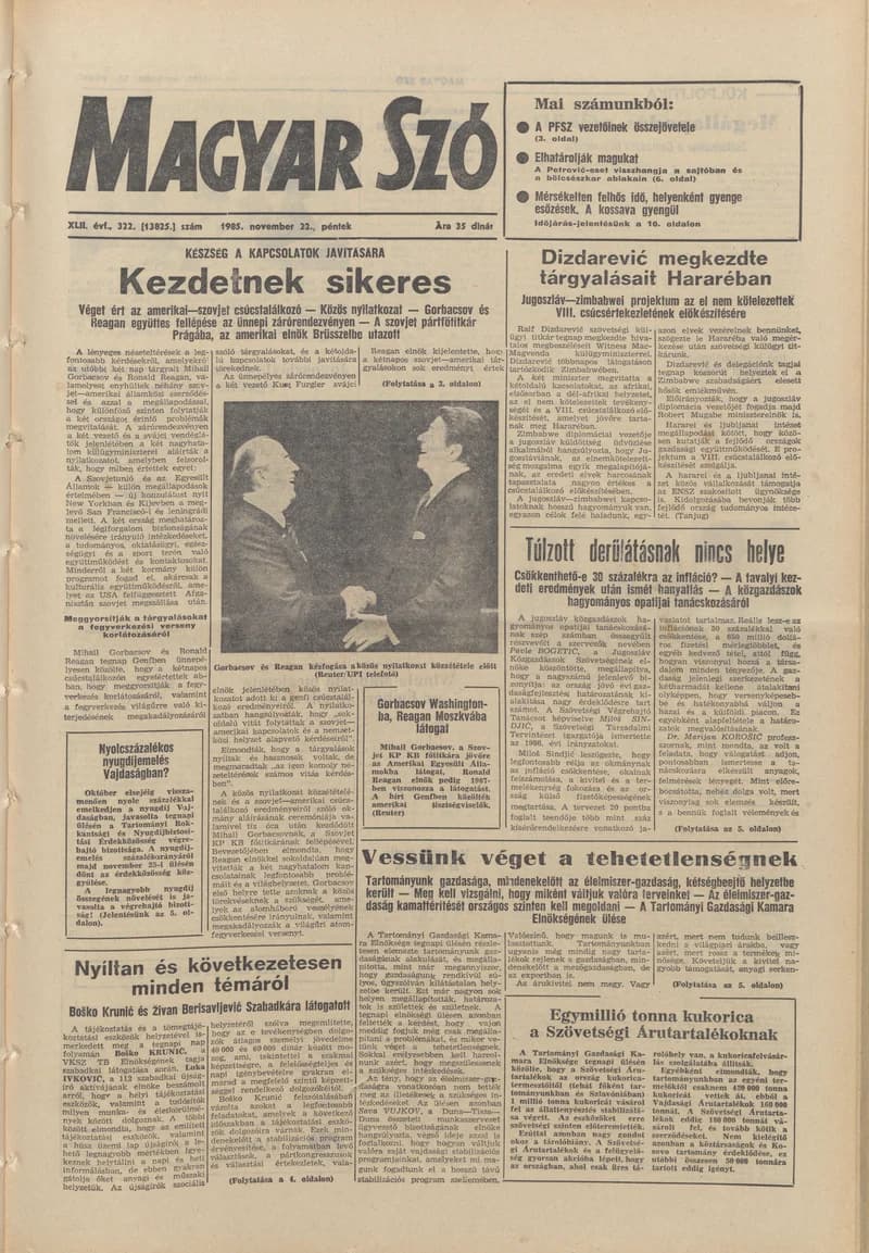 Magyar Szó, 42. évf. 1985. november 22. 322. sz. 1–20. oldal