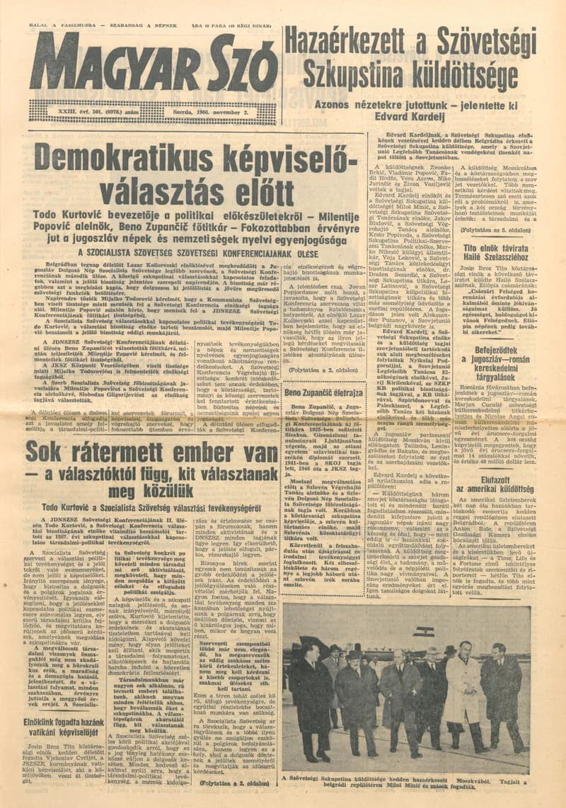 Magyar Szó, 23. évf. 1966. november 2. 301. sz.