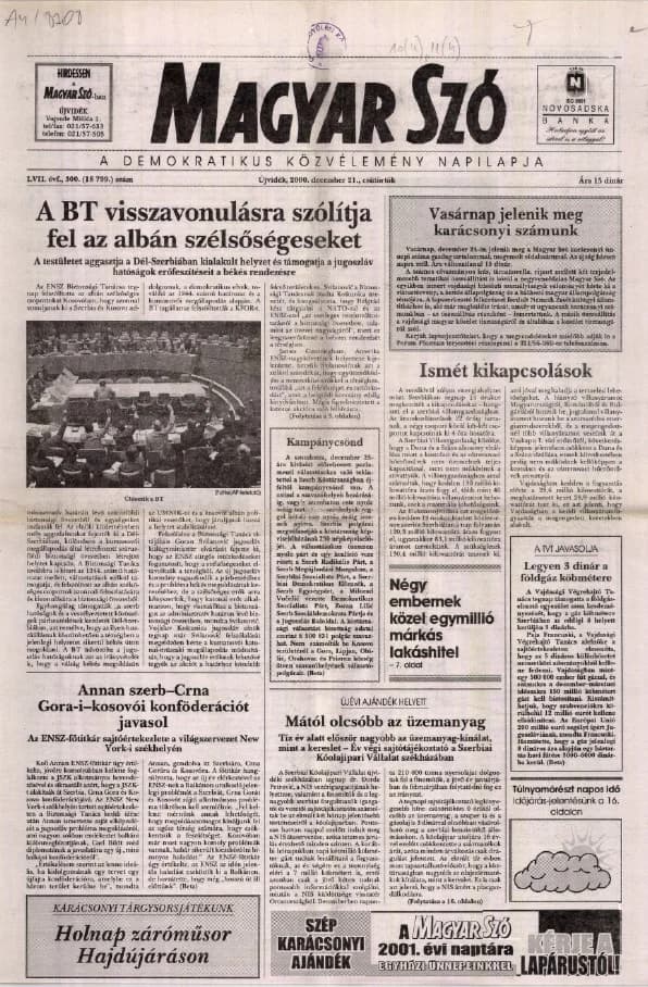 Magyar Szó, 57. évf. 2000. december 21. 300. sz. 1–16. oldal