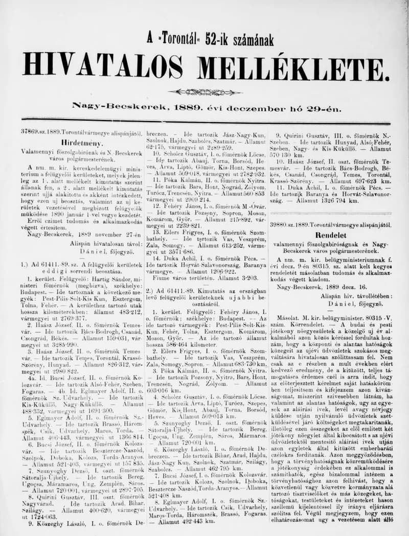A Totontál  hivatalos melléklete, 2. évf. 1889. december 29. 52. sz.