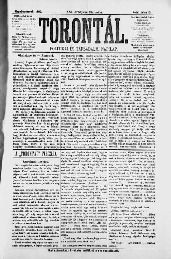 Torontál, 21. évf. 1892. július 12. 138. sz.