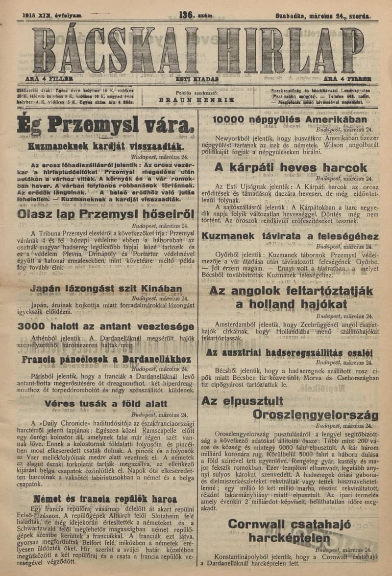 Bácskai Hirlap, 19. évf. 1915. március 24. 136. sz.