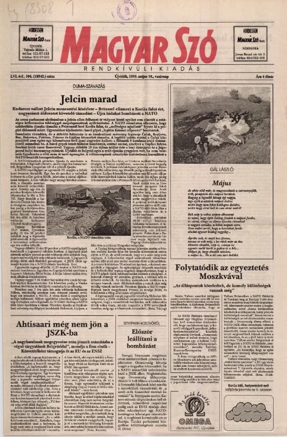 Magyar Szó, 56. évf. 1999. május 16. 104. sz. 1–16. oldal