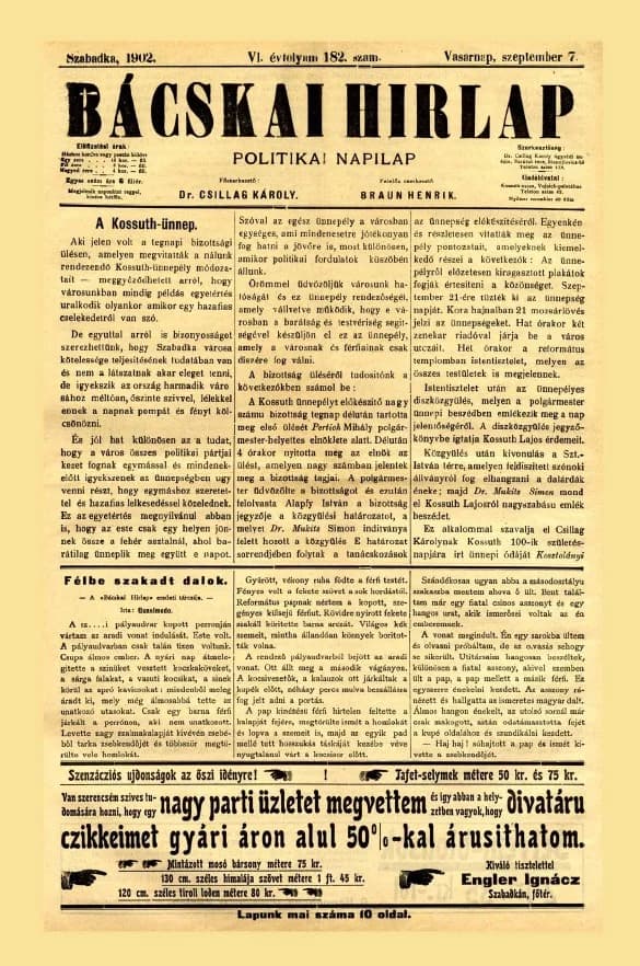 Bácskai Hirlap, 6. évf. 1902. szeptember 7. 182. sz.