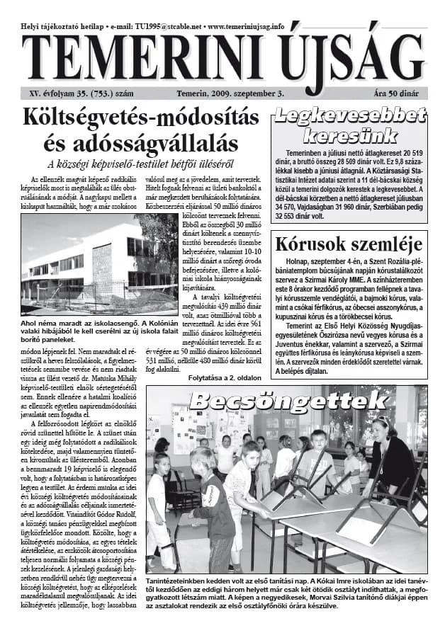 Temerini Újság, 15. évf. 2009. szeptember 3. 35. sz.