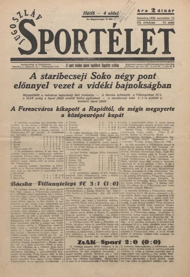 Jugoszláv sportélet, 7. évf. 1928. november 12. 43. sz.