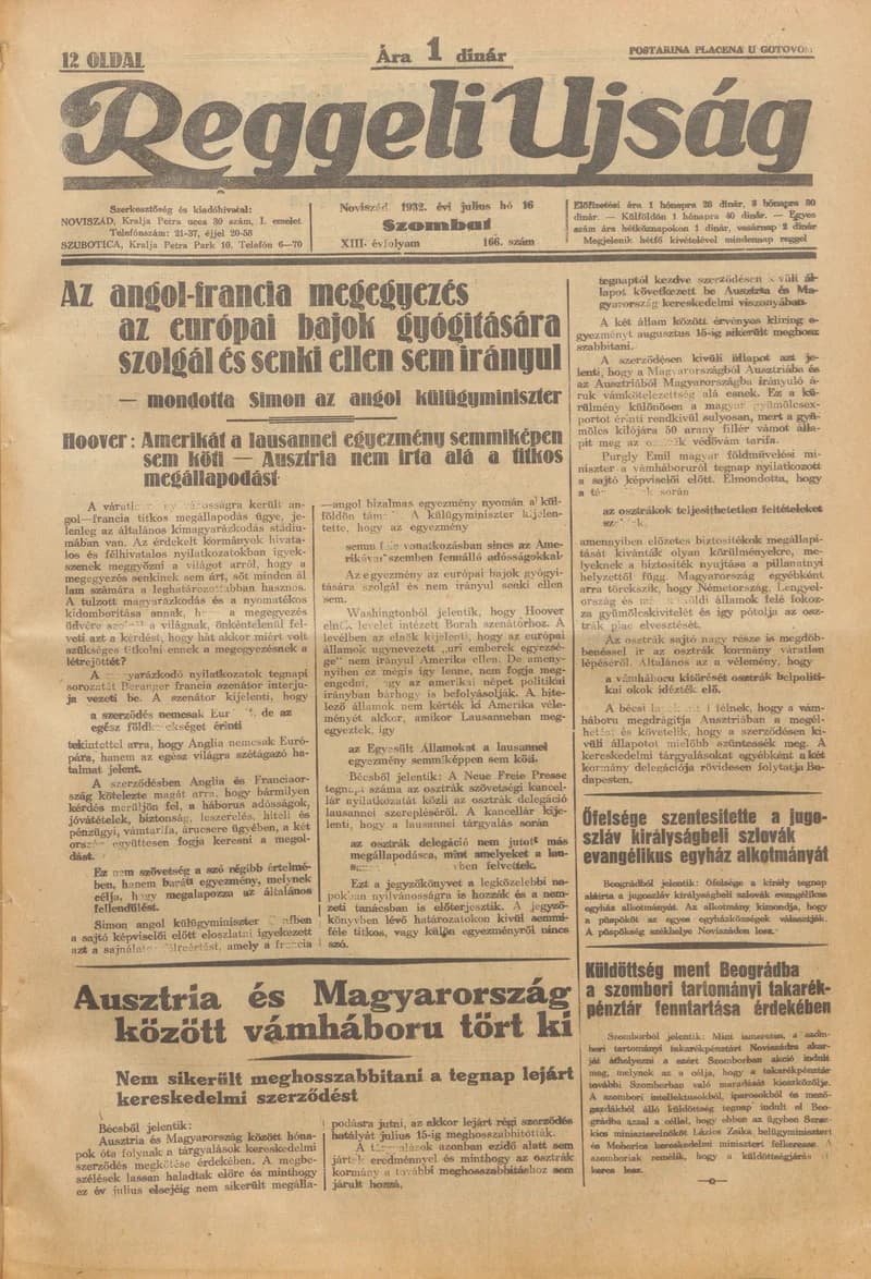 Reggeli Újság, 13. évf. 1932. július 16. 166. sz.