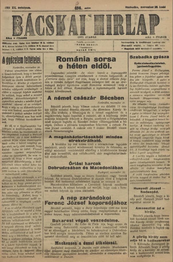 Bácskai Hirlap, 20. évf. 1916. november 28. 546. sz.