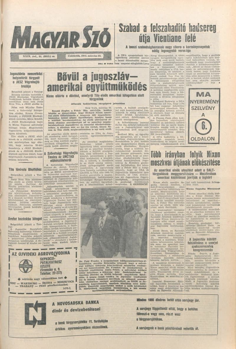 Magyar Szó, 29. évf. 1972. március 23. 81. sz. 1–12. oldal