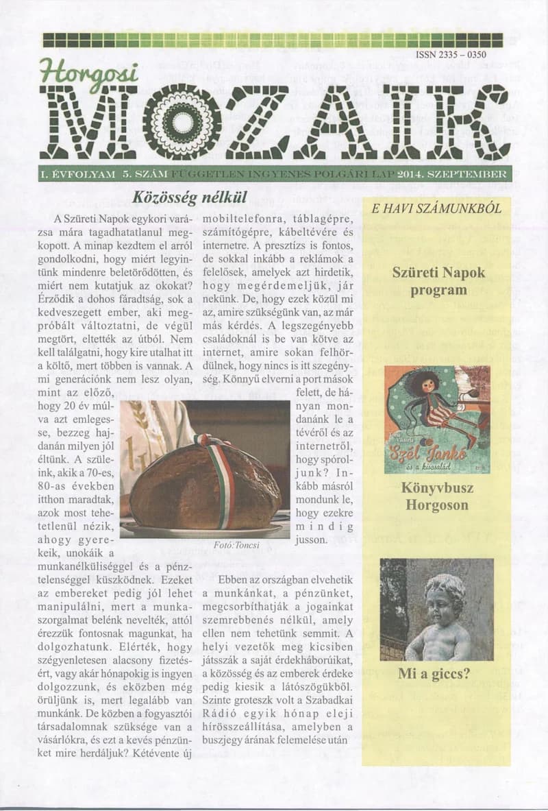 Horgosi Mozaik, 1. évf. 2014. szeptember. 5. sz.