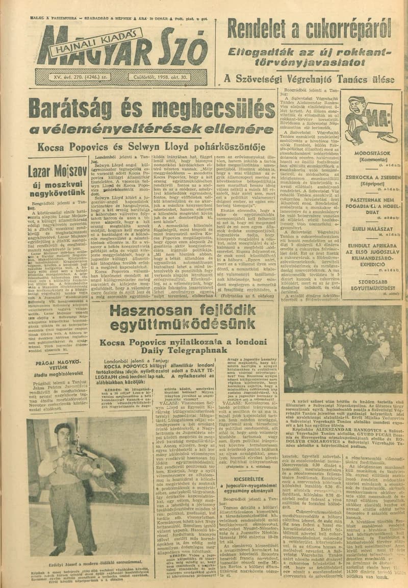 Magyar Szó, 15. évf. 1958. október 30. 270. sz. 1–16. oldal