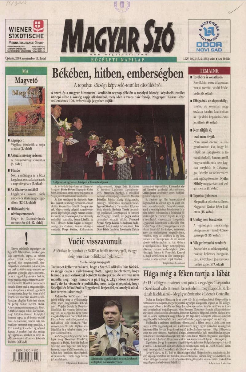 Magyar Szó, 65. évf. 2008. szeptember 16. 215. sz. 1–20. oldal