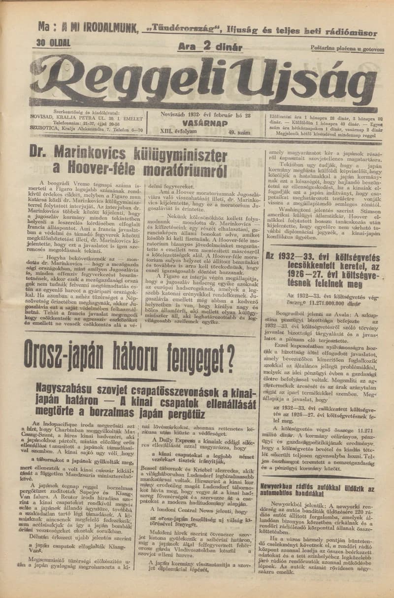 Reggeli Újság, 13. évf. 1932. február 28. 49. sz.