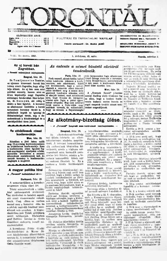 Torontál, 50. évf. 1921. március 2. 45. sz.