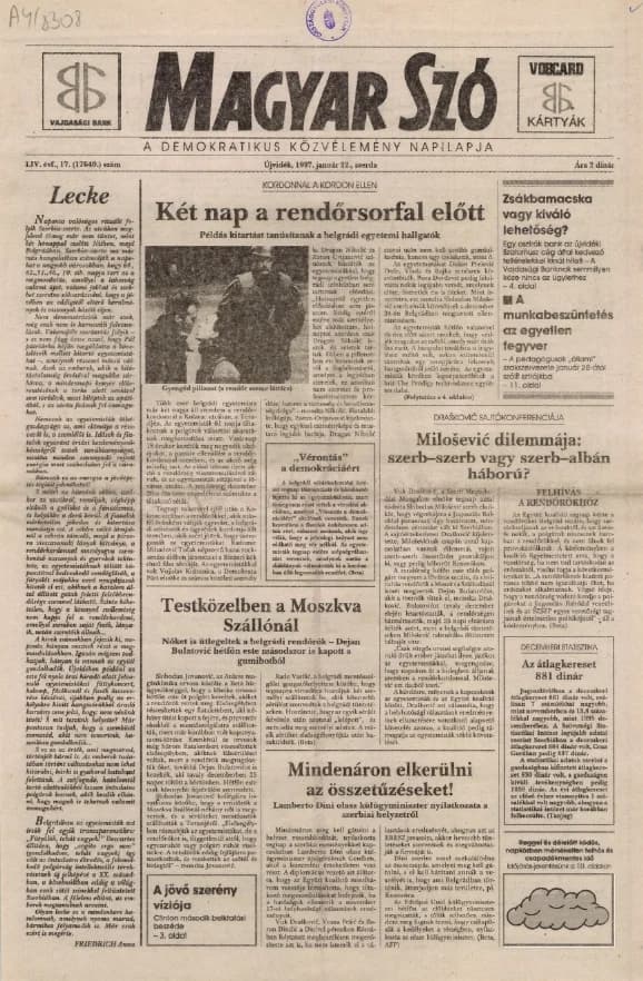 Magyar Szó, 54. évf. 1997. január 22. 17. sz. 1–16. oldal