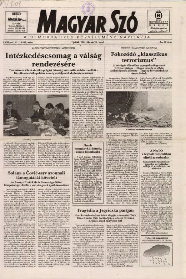 Magyar Szó, 58. évf. 2001. február 20. 41. sz. 1–16. oldal