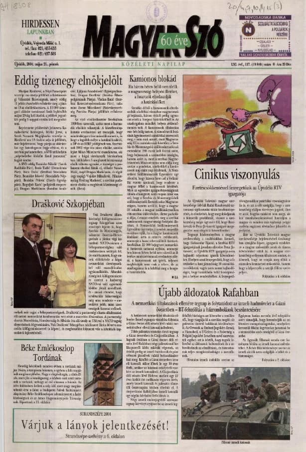 Magyar Szó, 61. évf. 2004. május 21. 117. sz. 1–20. oldal