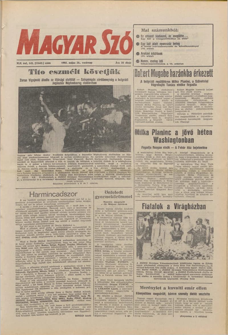 Magyar Szó, 42. évf. 1985. május 26. 142. sz. 1–32. oldal